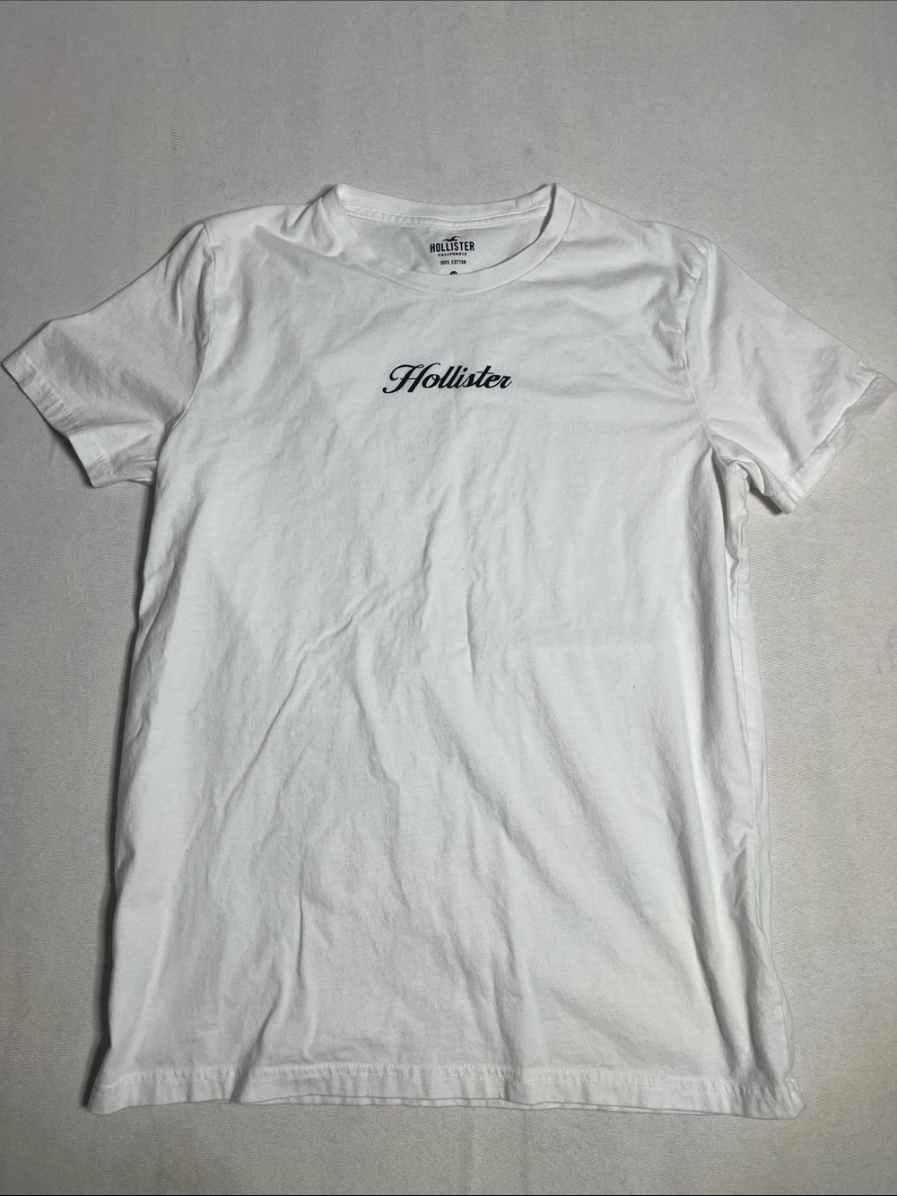 Hollister White Tee with Black Script Logo